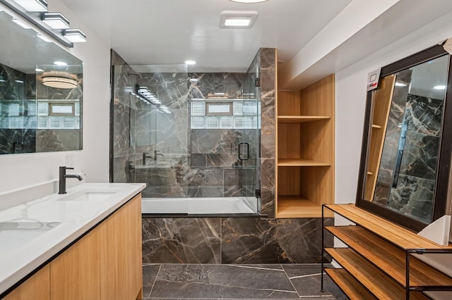 4546 Howard St, Skokie, IL 60076 - bathroom with marble tiled flooring, double vanity, and combined bath / shower with glass door