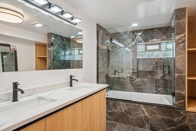 4546 Howard St, Skokie, IL 60076 - bathroom featuring double vanity and marble finish flooring