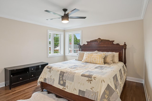 4546 Howard St, Skokie, IL 60076 - bedroom featuring crown molding, wood finished floors, and a ceiling fan
