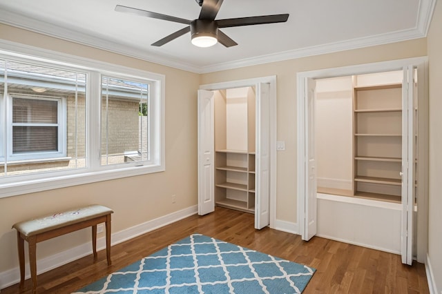4546 Howard St, Skokie, IL 60076 - unfurnished room featuring wood finished floors, ceiling fan, and ornamental molding