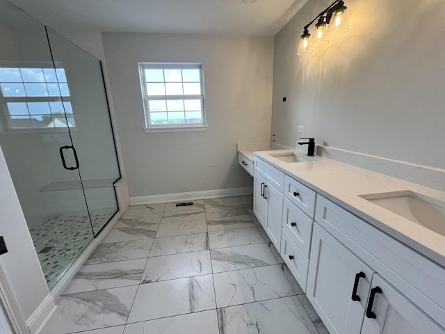 1266 Airs Ave, Sugar Grove, IL 60554 - full bath with marble finish flooring, double vanity, and a shower stall