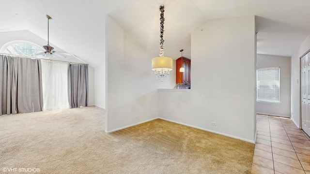 434 Cromwell Cir Unit 3, Bartlett, IL 60103 - unfurnished room featuring lofted ceiling, a ceiling fan, and light carpet