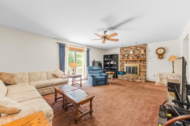 1707 Roosa Ln, Elk Grove Village, IL 60007 - carpeted living area with a ceiling fan and a fireplace