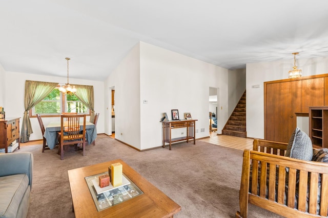1707 Roosa Ln, Elk Grove Village, IL 60007 - carpeted living room with a chandelier and stairway