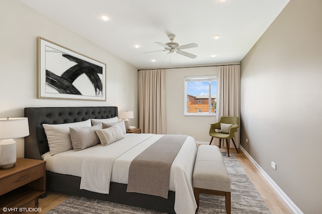 910 Beau Dr Unit 211, Des Plaines, IL 60016 - bedroom featuring light wood-style floors, ceiling fan, and recessed lighting