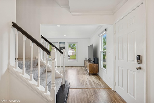 4315 Lombardy Ln, Hoffman Estates, IL 60192 - foyer with crown molding, wood finished floors, and stairway