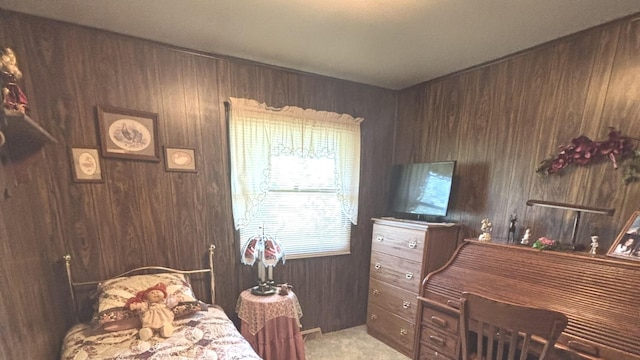 312 Water St, Earlville, IL 60518 - bedroom featuring wood walls and light carpet