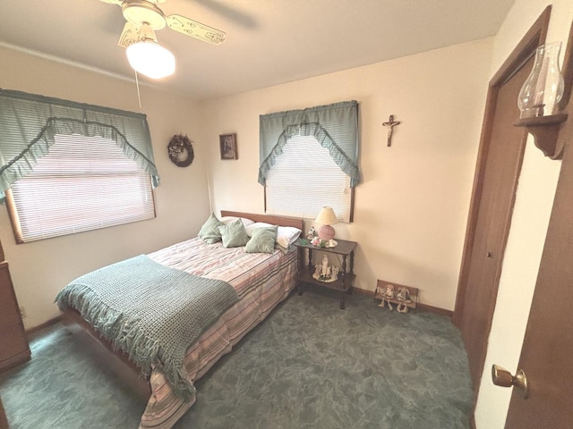 312 Water St, Earlville, IL 60518 - carpeted bedroom featuring a ceiling fan and baseboards