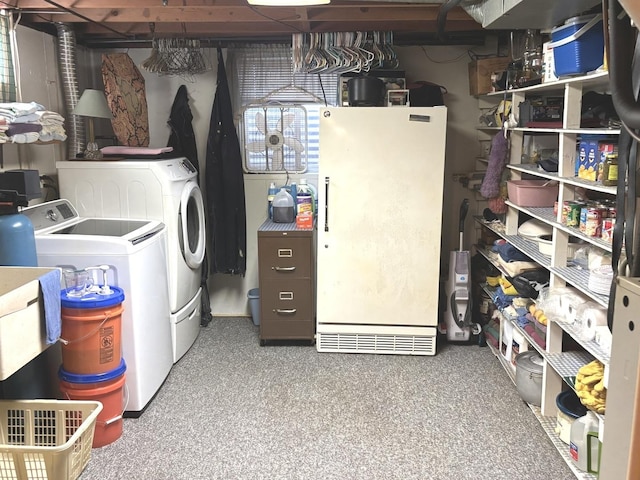 312 Water St, Earlville, IL 60518 - unfinished basement with independent washer and dryer and freestanding refrigerator