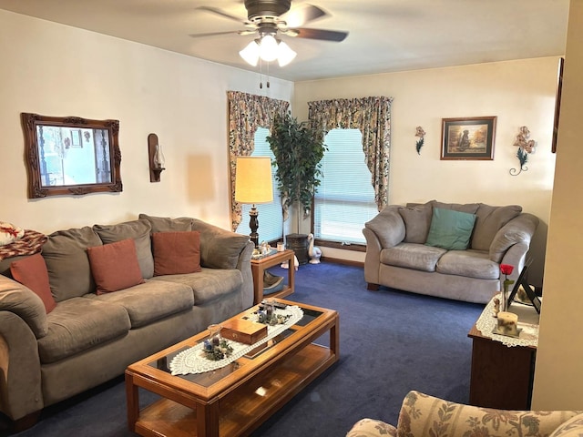 312 Water St, Earlville, IL 60518 - living area featuring carpet and a ceiling fan