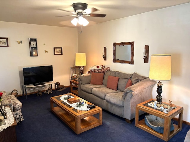 312 Water St, Earlville, IL 60518 - carpeted living room with ceiling fan