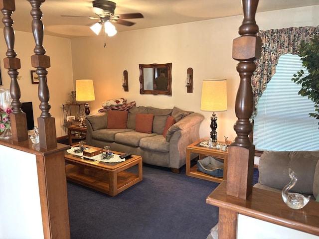 312 Water St, Earlville, IL 60518 - living area featuring a ceiling fan and carpet
