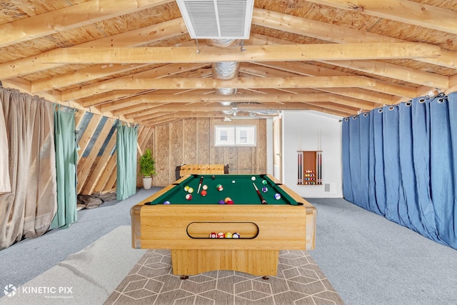 9613 S Yale Ave, Chicago, IL 60628 - recreation room with billiards table, carpet flooring, and lofted ceiling