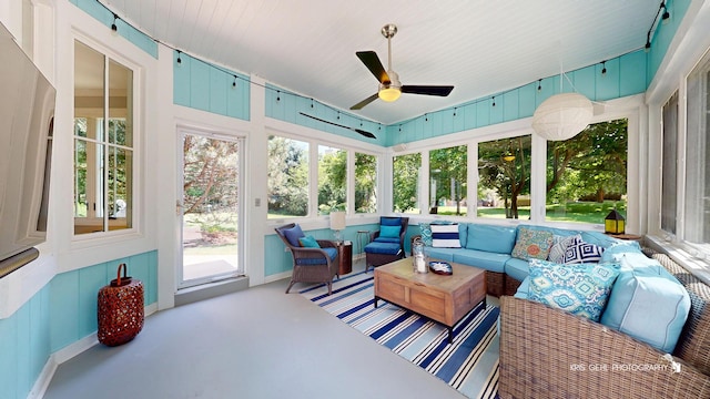 905 Burnham Ct, Aurora, IL 60502 - sunroom / solarium with an outdoor hangout area, a ceiling fan, and plenty of natural light