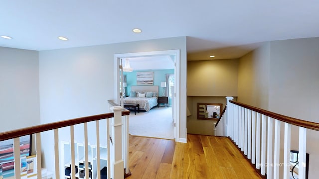 905 Burnham Ct, Aurora, IL 60502 - hallway featuring an upstairs landing, light wood-type flooring, and recessed lighting