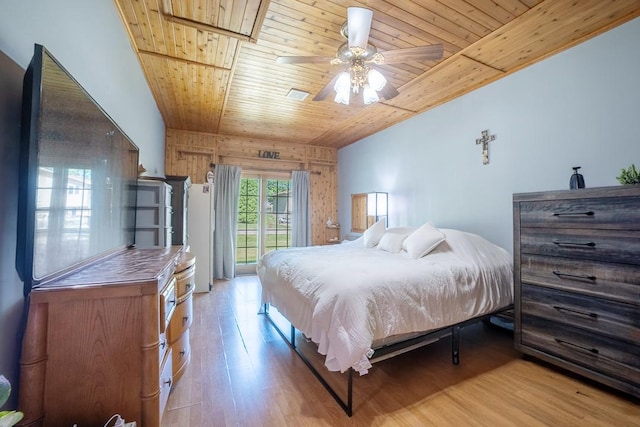 712 Mchenry Ave, Mchenry, IL 60050 - bedroom featuring wood ceiling, access to exterior, wood finished floors, and ceiling fan