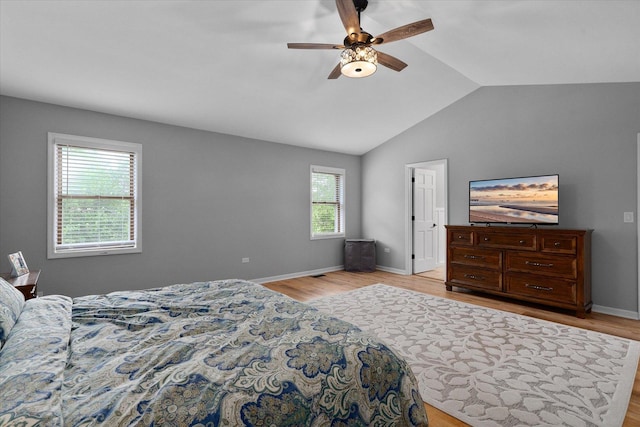 1297 Gregory Ct, Naperville, IL 60565 - bedroom featuring lofted ceiling, light wood-type flooring, and ceiling fan
