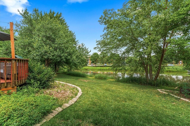 1297 Gregory Ct, Naperville, IL 60565 - view of green lawn with a deck with water view