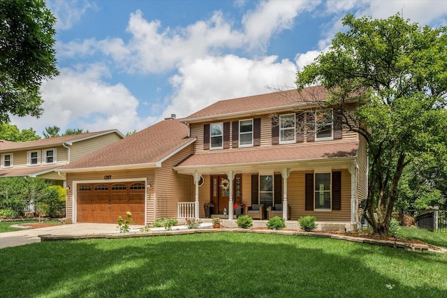 1297 Gregory Ct, Naperville, IL 60565 - view of front of property featuring a porch, an attached garage, concrete driveway, a front yard, and a shingled roof