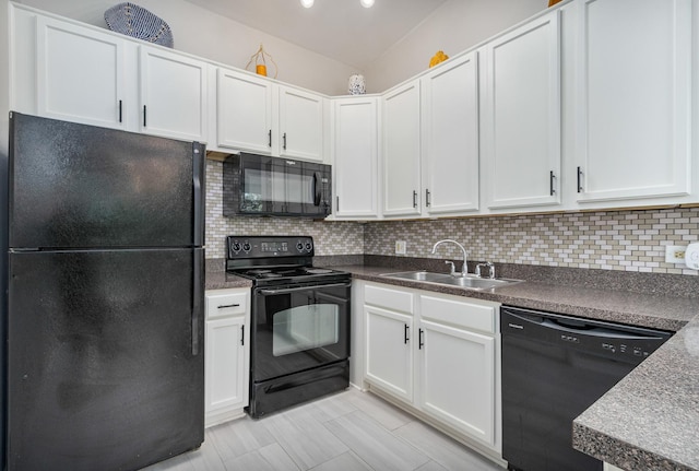 6021 Forest View Rd Unit 2C, Lisle, IL 60532 - kitchen featuring black appliances, backsplash, white cabinetry, and dark countertops