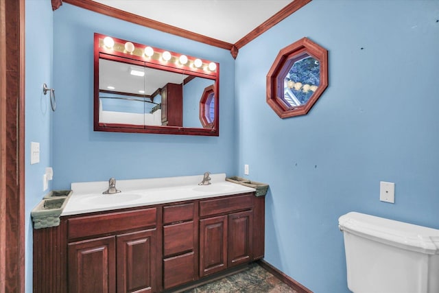 403 E Cooke St, Mount Pulaski, IL 62548 - full bathroom with ornamental molding and double vanity