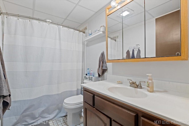 1050 N Farnsworth Ave Unit 202, Aurora, IL 60505 - bathroom with vanity, tile patterned floors, a drop ceiling, and a shower with curtain