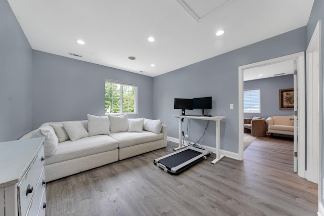 228 Juneway Ter, Lake Bluff, IL 60044 - living area with light wood finished floors, recessed lighting, and attic access