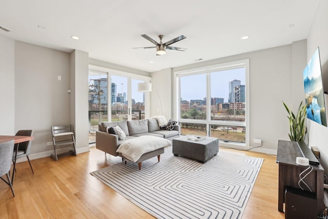650 N Morgan St Unit 303, Chicago, IL 60642 - living area with ceiling fan, light wood finished floors, and recessed lighting