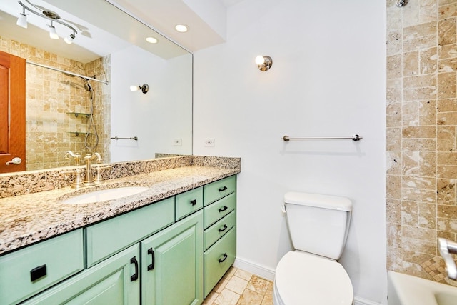 7033 N Kedzie Ave Unit 1706, Chicago, IL 60645 - bathroom with vanity, shower / bath combination, recessed lighting, and stone tile floors