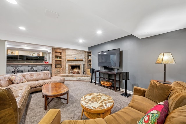 624 Laurel Ave, Wilmette, IL 60091 - carpeted living area featuring a fireplace and recessed lighting
