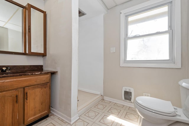 3645 177th Pl, Lansing, IL 60438 - bathroom featuring vanity, a stall shower, heating unit, and tile patterned floors