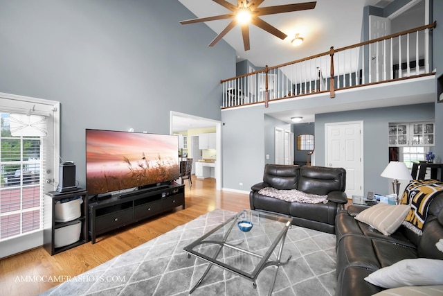 4 Dryden Ct, Algonquin, IL 60102 - living area with ceiling fan, high vaulted ceiling, and wood finished floors
