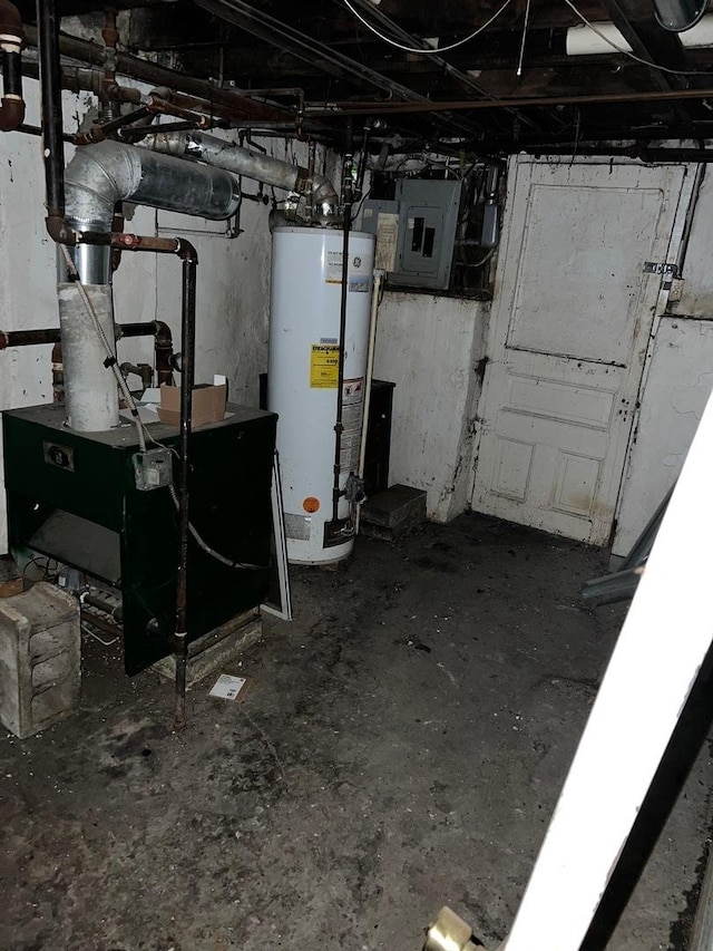 10614 S Langley Ave Unit 10614, Chicago, IL 60628 - unfinished basement featuring gas water heater, electric panel, and a heating unit