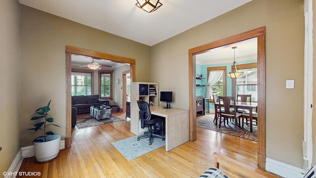 1150 S Oak Park Ave, Oak Park, IL 60304 - office area with light wood finished floors and a ceiling fan
