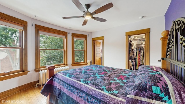 1150 S Oak Park Ave, Oak Park, IL 60304 - bedroom with radiator, hardwood / wood-style floors, ceiling fan, and a walk in closet