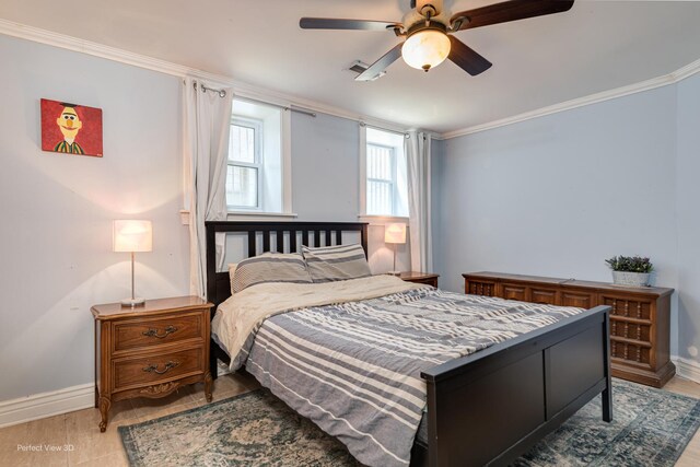 7612 N Rogers Ave Unit G, Chicago, IL 60626 - bedroom featuring ornamental molding, light wood finished floors, and ceiling fan