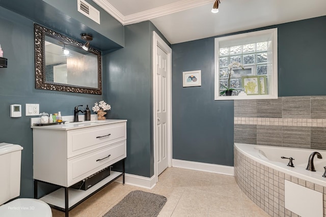 7612 N Rogers Ave Unit G, Chicago, IL 60626 - bathroom featuring vanity, a bath, tile patterned flooring, and crown molding