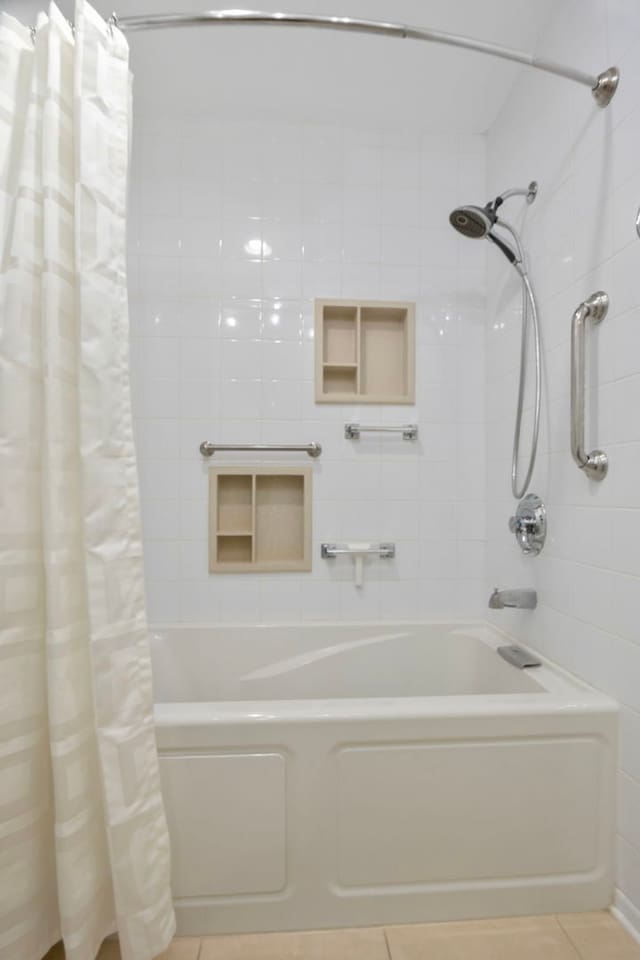 21309 Silktree Cir, Plainfield, IL 60544 - bathroom with shower / tub combo and tile patterned flooring