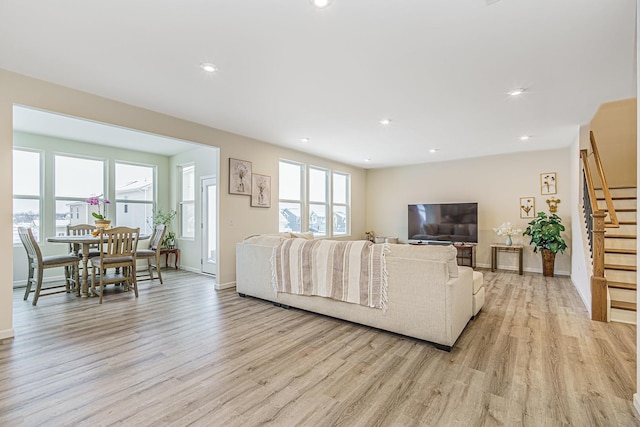 531 Alpine Dr, Algonquin, IL 60102 - living room with light wood-type flooring, stairs, and recessed lighting