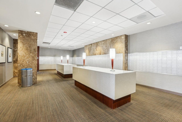 655 W Irving Park Rd Unit 2805, Chicago, IL 60613 - welcome area featuring mail area, a drop ceiling, wallpapered walls, and recessed lighting
