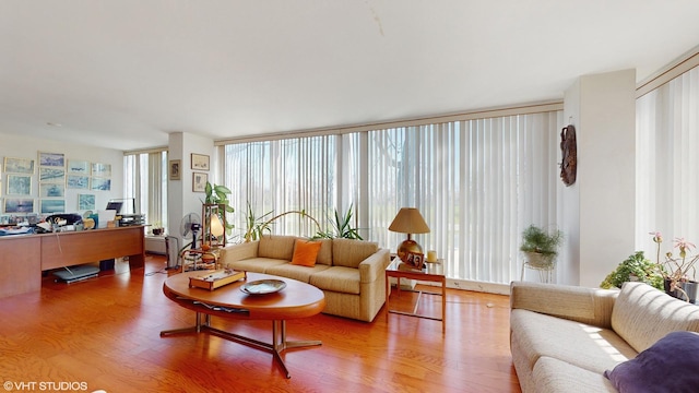 601 E 32nd St Unit 211, Chicago, IL 60616 - living room featuring wood finished floors, a desk, and expansive windows