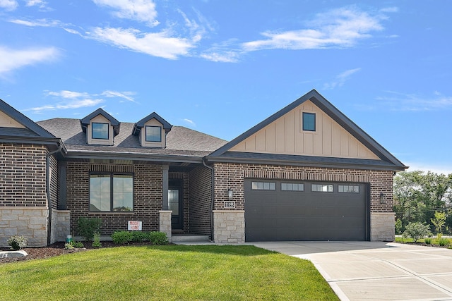 11155 Lizmore Ln Unit 35B, Orland Park, IL 60467 - view of front of home with stone siding, a front yard, concrete driveway, brick siding, and a shingled roof