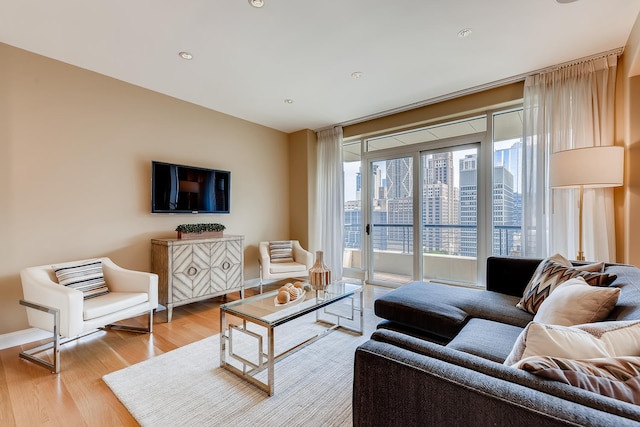 270 E Pearson St Unit 1402, Chicago, IL 60611 - living room featuring light wood-style floors and baseboards