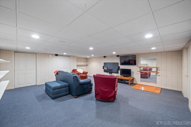 504 Fellows St, Saint Charles, IL 60174 - living area with carpet flooring, a paneled ceiling, and recessed lighting