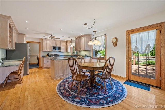 504 Fellows St, Saint Charles, IL 60174 - dining room with light wood-style floors, a ceiling fan, and recessed lighting