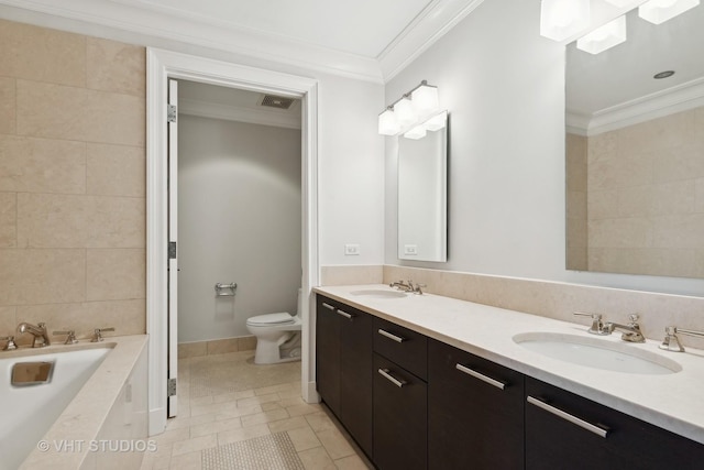 2550 N Lakeview Ave Unit N204, Chicago, IL 60614 - full bathroom with crown molding, a tub to relax in, double vanity, and tile patterned flooring
