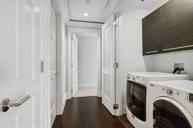 2550 N Lakeview Ave Unit N204, Chicago, IL 60614 - washroom with separate washer and dryer, dark wood finished floors, cabinet space, and recessed lighting