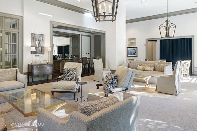 2550 N Lakeview Ave Unit N204, Chicago, IL 60614 - living area with a chandelier, crown molding, carpet flooring, and recessed lighting