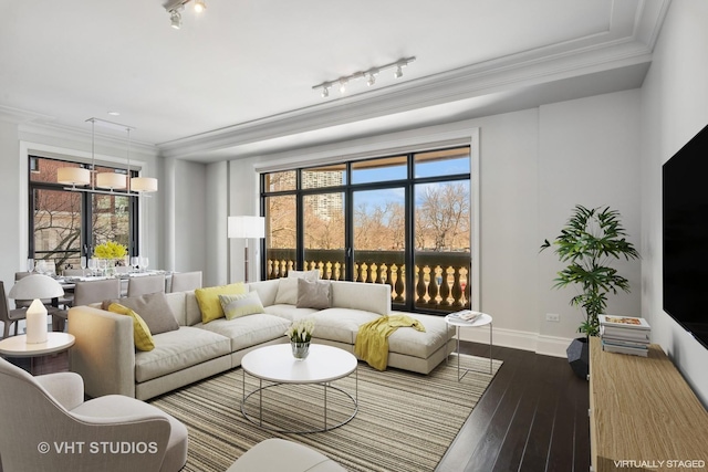 2550 N Lakeview Ave Unit N204, Chicago, IL 60614 - living room with ornamental molding, wood-type flooring, and rail lighting