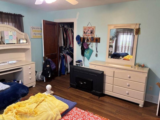 1591 N 2700 E Rd, Sheldon, IL 60966 - bedroom with dark wood-style floors, a closet, and ceiling fan